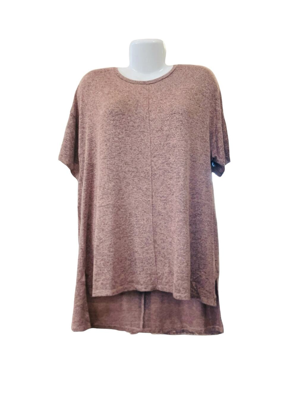 Primark Women's Blush/Gray Supersoft Long Line Short Slv Top | Size L (US10/12)
